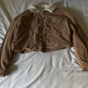 Brown Corduroy Cropped Jacket with Sherpa Collar
